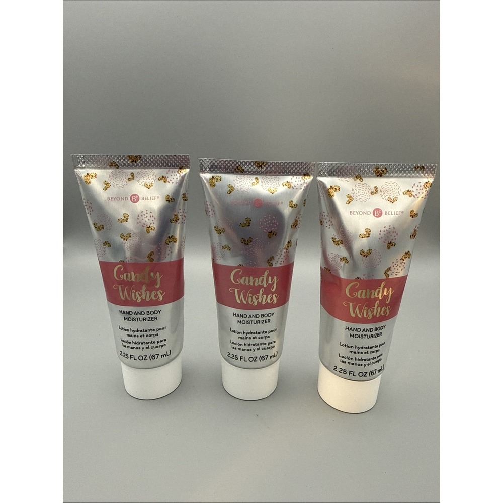 Beyond Belief Candy Wishes NEW SEALEDHand & Body Moisturizer (3) 2.25oz bottles.
